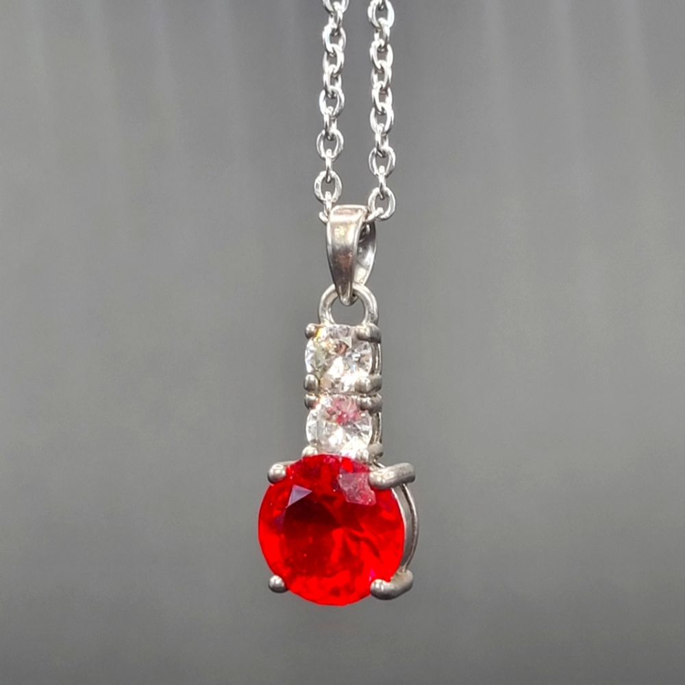 Silver July Ruby Pendant necklace by Sami Fine Jewelry